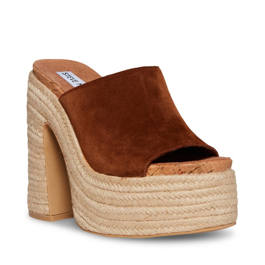 Sandalias de Plataforma Steve Madden Becca Chestnut Gamuza Mujer Marrones | ES ER0132